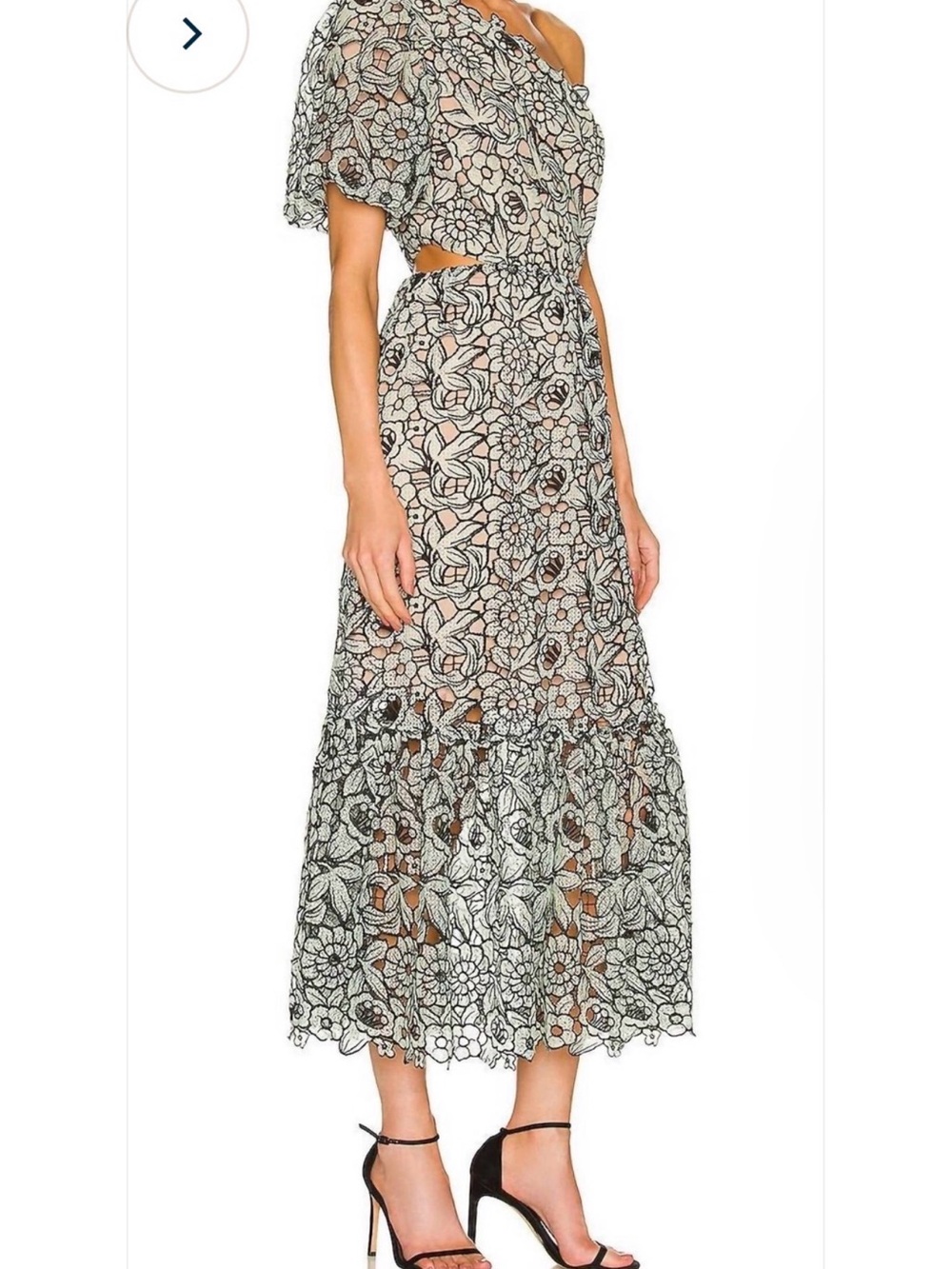 Elliatt One-Shoulder Black and Cream Lace Maxi Dress
